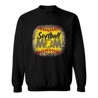 Bleached Softball Mom Leopard Baseball Mom Mothers Day 2022 Sweatshirt - Seseable