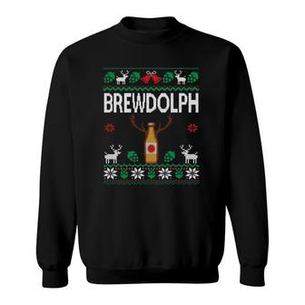 Brewdolph Ugly Christmas Beer Lover Craft Beer Brewer Sweatshirt - Seseable