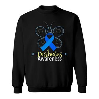 Butterfly Blue Ribbon Diabetes Awareness Women Men Sweatshirt - Monsterry