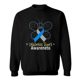 Butterfly Blue Ribbon Diabetes Type 1 Awareness Women Sweatshirt - Monsterry