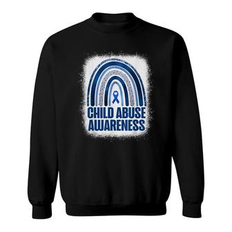 Child Abuse Prevention Awareness Blue Rainbow Bleached Sweatshirt - Seseable