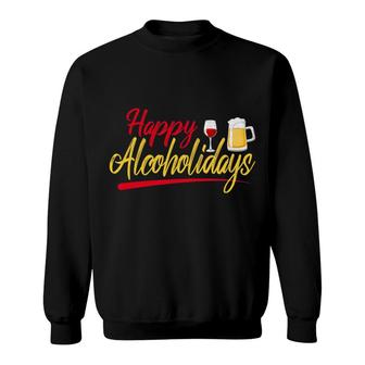 Christmas Happy Alcoholidays Tees Alcohol Wine Beer Sweatshirt - Monsterry