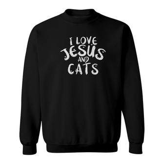 Christmas I Love Jesus And Cats Christian Pet Xmas Sweatshirt - Monsterry