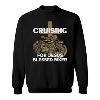 Cruising For Jesus Blessed Biker Bible Verse Graphic Christian Sweatshirt - Seseable