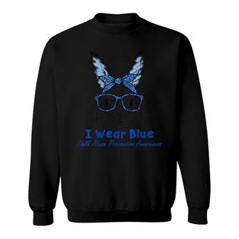 Cute Bunny Face Wear Blue Child Abuse Prevention Easter Day Sweatshirt - Seseable