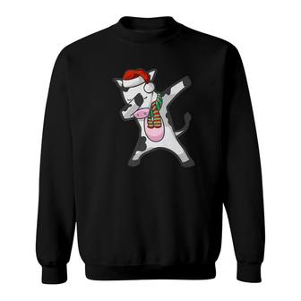 Dabbing Cow Calf Christmas Santa Hat Scarf Dab Sweatshirt - Monsterry
