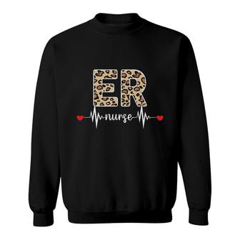 Er Nurse Leopard Heartbeat Red Heart Great New 2022 Sweatshirt - Seseable