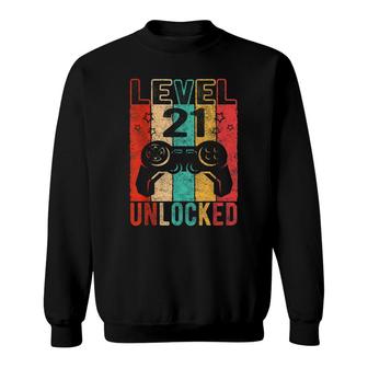Fun 21St Birthday Level 21 Unlocked Retro Graphic Birthday Sweatshirt - Seseable
