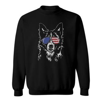 Funny Proud Border Collie American Flag Sunglasses Gift Dog Sweatshirt - Seseable