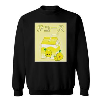 Funny Retro 90S Japanese Kawaii Lemon Juice Carton Lemonade Sweatshirt - Seseable