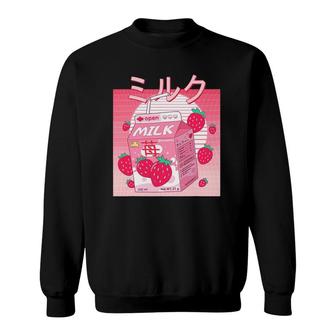 Funny Retro 90S Pink Strawberry Milk Japanese Kawaii Sweatshirt | Seseable UK