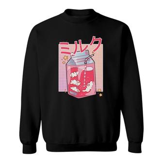 Funny Retro 90S Soft Grunge Japanese Kawaii Strawberry Milk Sweatshirt - Seseable
