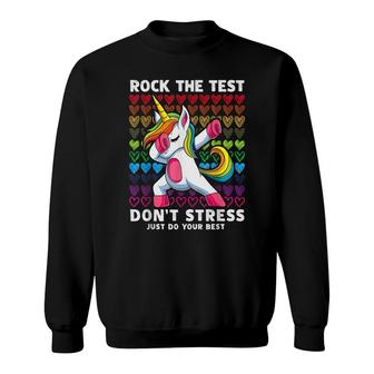 Funny Test Day Rock The Test Dabbing Unicorn Boys Girls Kids Sweatshirt | Seseable FR