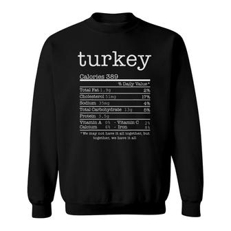 Funny Thanksgiving Christmas Food - Turkey Nutrition Facts Sweatshirt - Seseable