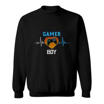 Gamer Boy Heartbeat Birthday Boy Matching Video Gamer Design Sweatshirt - Seseable