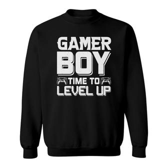 Gamer Boy Time To Level Up White Design Birthday Boy Matching Video Gamer Sweatshirt - Seseable