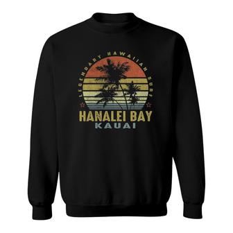 Hanalei Bay Kauai Retro Palm Sunset - Beach Gift Design Sweatshirt | Mazezy