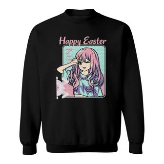 Happy Easter Easter Day Kawaii Anime Girl And Easter Bunny Sweatshirt - Thegiftio UK