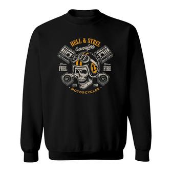 Hell And Steel Biker Skull Motorcycle Mens Sweatshirt | Mazezy
