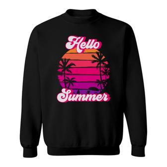 Hello Summer Beach Retro Sunset Summer Sweatshirt - Seseable