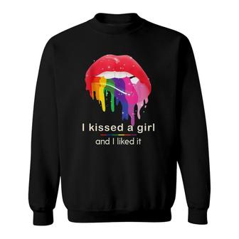 I Kissed A Girl And I Liked It Bi Pride Lips Lesbian Lgbt Sweatshirt | Mazezy
