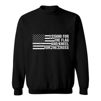 I Stand For The Flag And Kneel For The Cross Bible Verse Black Graphic Christian Sweatshirt - Seseable