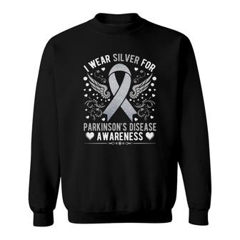 I Wear Silver For Parkinsons Disease Awareness Ribbon Sweatshirt - Seseable