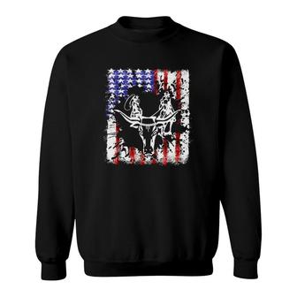 Independence Day Team Roping Bull Head July Of 4Th Us Flag Sweatshirt - Seseable