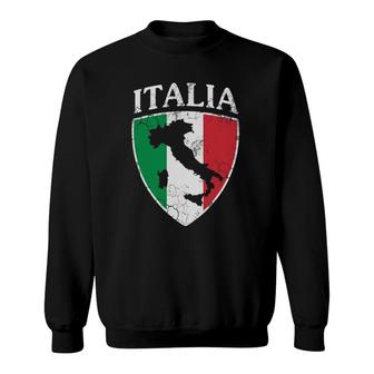 Italia Crest Map Italy Italian Flag Retro Distressed Men Sweatshirt - Seseable