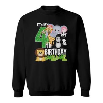 Its My 4Th Birthday Party Jungle Safari Zoo Theme Bday Sweatshirt | Mazezy
