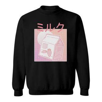 Japanese Kawaii Strawberry Milk Shake Carton Retro 90S Anime Sweatshirt - Seseable