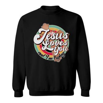 Jesus Loves You With Flower Bible Verse Black Graphic Christian Sweatshirt - Seseable
