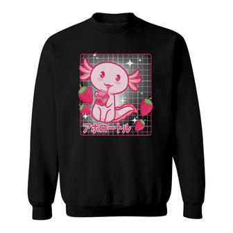 Kawaii Axolotl Strawberry Milk Shake Carton Japanese Anime Sweatshirt - Seseable