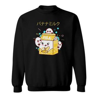 Kawaii Banana Milk Shake Cartoon Retro 90S Japanese Pandas Sweatshirt - Seseable