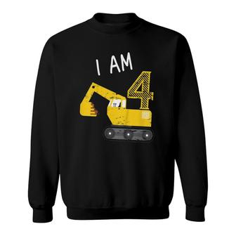 Kids Gift For Boys Construction Party Excavator 4Th Birthday Sweatshirt - Seseable