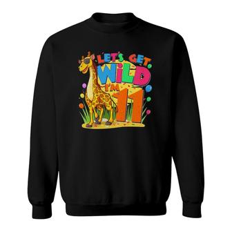 Kids Giraffe Birthday Party 11 Years Old Boy 11Th Bday Jungle Zoo Sweatshirt - Seseable