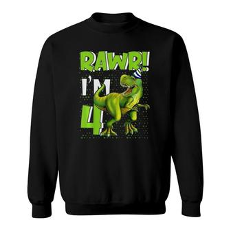 Kids Rawr Im 4Rex Dinosaur 4 Years Old Gift For Boys Kids Sweatshirt - Seseable