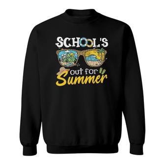 Last Day Of School Teacher Student Schools Out For Summer Vacation Beach Palm Tree Sun Sunglasses Sweatshirt - Seseable