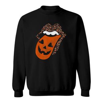 Leopard Lips Pumpkin Tongue Women Girls Halloween Costume Sweatshirt - Seseable