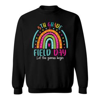 Let The Game Begin Happy Field Day Retro Rainbow 5Th Grade Sweatshirt - Thegiftio UK
