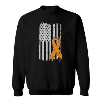 Leukemia Cancer Awareness - Vintage Us American Flag Sweatshirt - Seseable