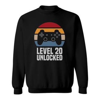 Level 20 Unlocked 20Th Birthday 20 Years Old Video Gamer Sweatshirt - Seseable