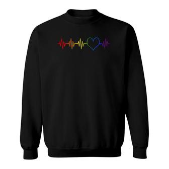 Lgbt Rainbow Heartbeat Funny Gay Pride Month Gift Men Women Sweatshirt - Seseable