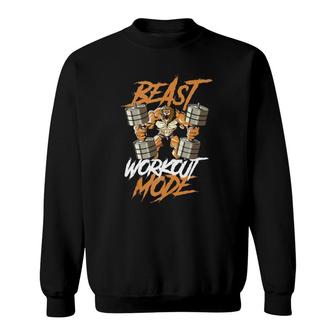 Lion Beast Workout Mode Lifting Weights Muscle Fitness Gym Sweatshirt | Mazezy