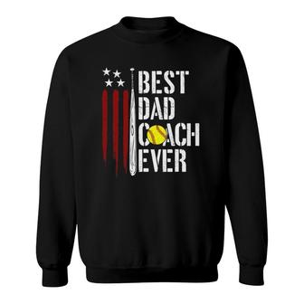Mens Best Dad Coach Ever American Flag Softball Dad Fathers Day Sweatshirt - Seseable