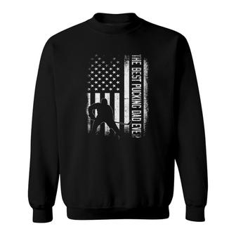Mens Best Pucking Dad Ever Vintage Usa Flag Hockey Fathers Day Sweatshirt - Seseable
