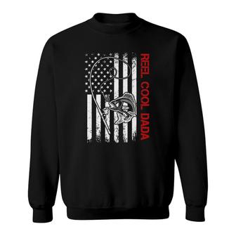 Mens Fishing Stuff For Fathers Day Reel Cool Dada American Flag Sweatshirt - Seseable