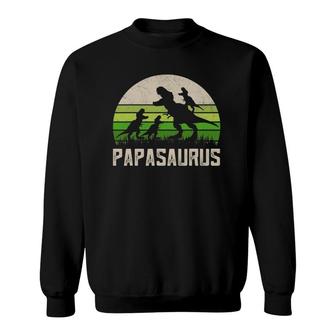 Mens Funny Grandpa Of 3 Kids Papasaurus Dinosaur Fathers Day Sweatshirt - Seseable