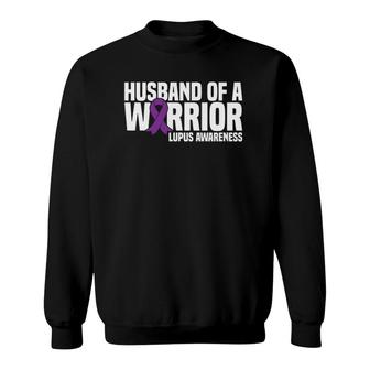 Mens Husband Of A Warrior Purple Ribbon Lupus Awareness Sweatshirt - Seseable