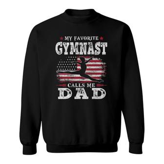 Mens My Favorite Gymnast Calls Me Dad Usa Flag Fathers Day Sweatshirt - Seseable